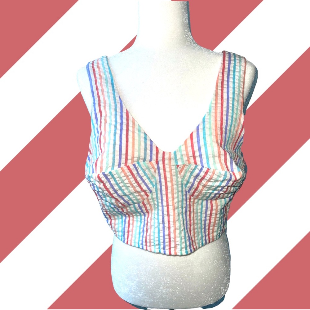 Cropped Seersucker Striped Top